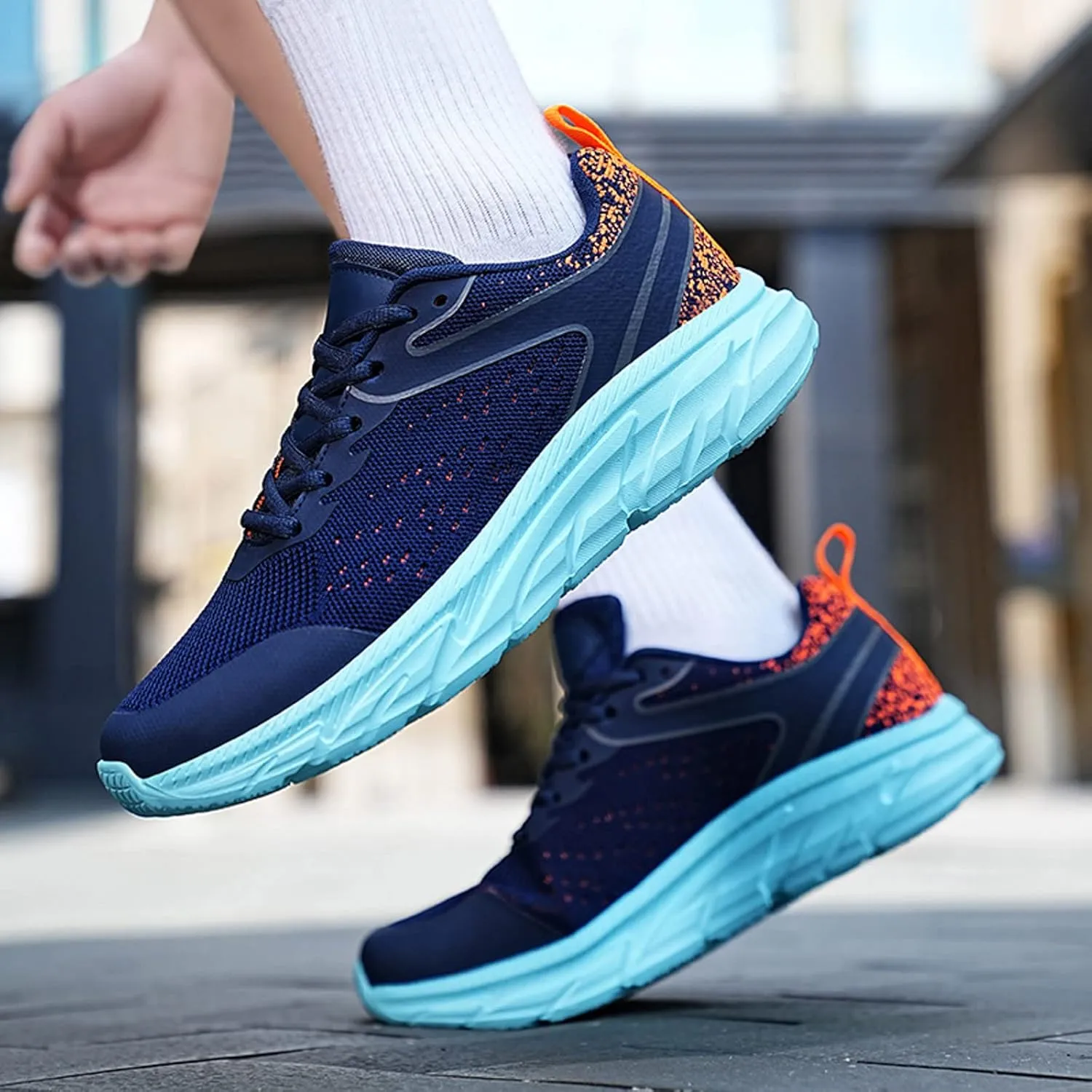 Running Shoes for Men Gym Tennis Athletic Mesh Cushion Sneakers Ultra Breathable Mesh Lightweight Sports Fashion Workout Casual Shoes with Arch Support Men's Thick Sole Sneakers