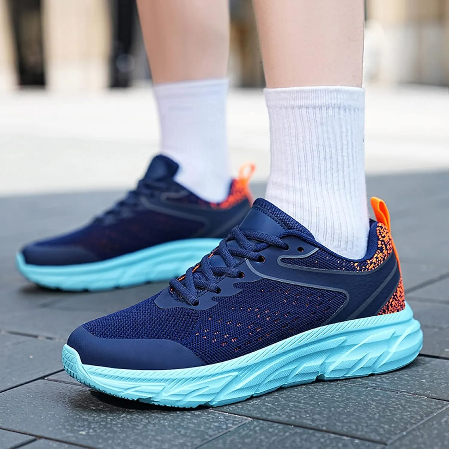 Running Shoes for Men Gym Tennis Athletic Mesh Cushion Sneakers Ultra Breathable Mesh Lightweight Sports Fashion Workout Casual Shoes with Arch Support Men's Thick Sole Sneakers