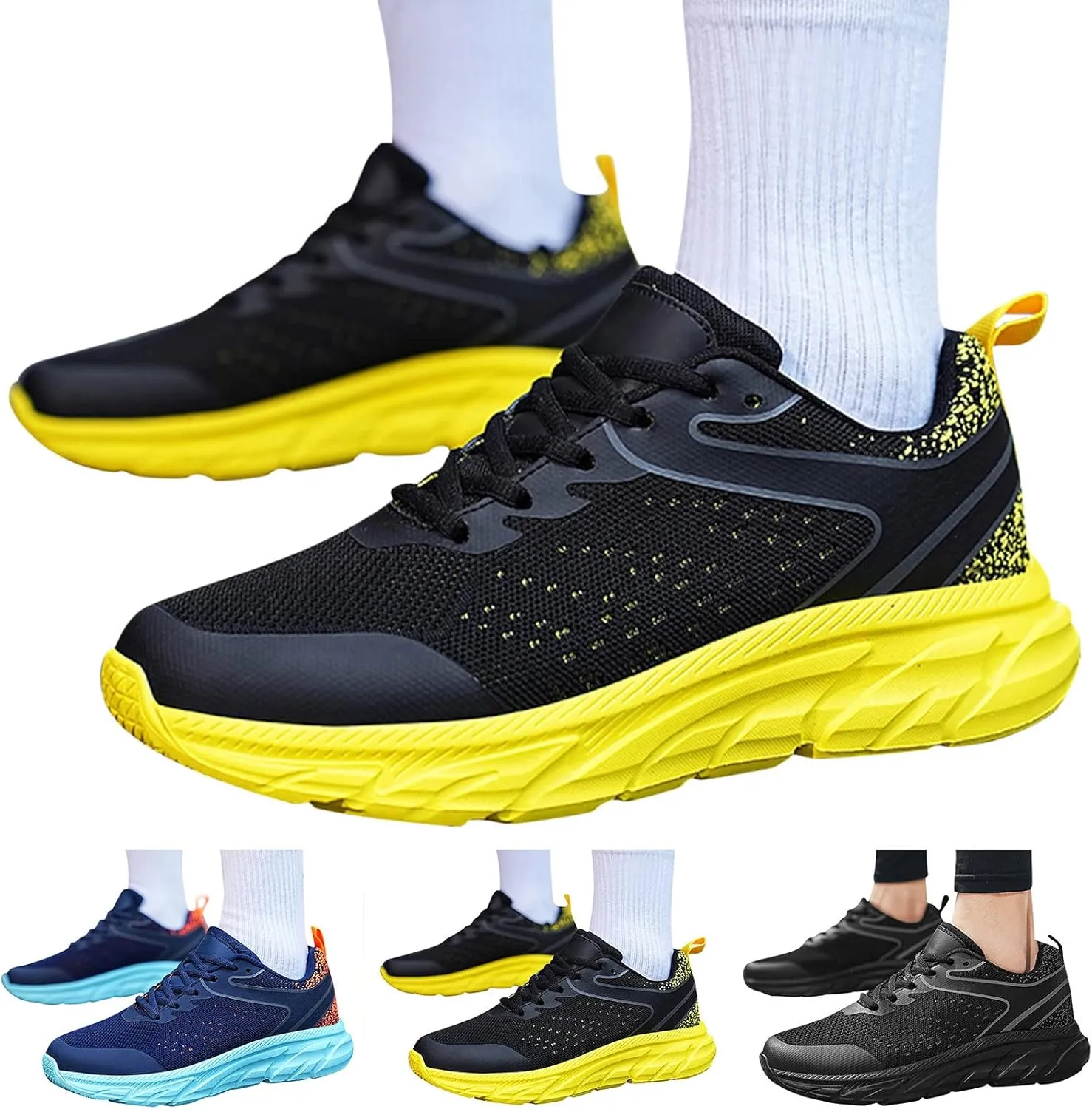 Running Shoes for Men Gym Tennis Athletic Mesh Cushion Sneakers Ultra Breathable Mesh Lightweight Sports Fashion Workout Casual Shoes with Arch Support Men's Thick Sole Sneakers