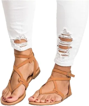 Sandals For Women Dressy Summer, Womens T-Strap Flat Sandals Strappy Sandals Comfort Open Toe Gladiator Thong Flip Flops