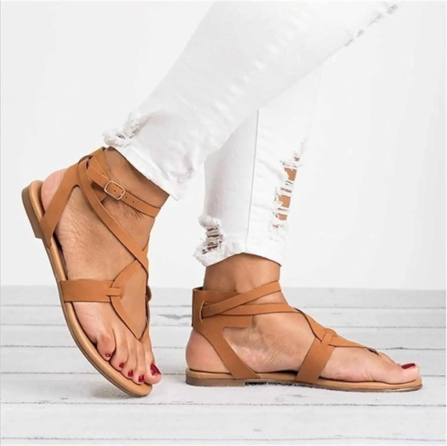 Sandals For Women Dressy Summer, Womens T-Strap Flat Sandals Strappy Sandals Comfort Open Toe Gladiator Thong Flip Flops