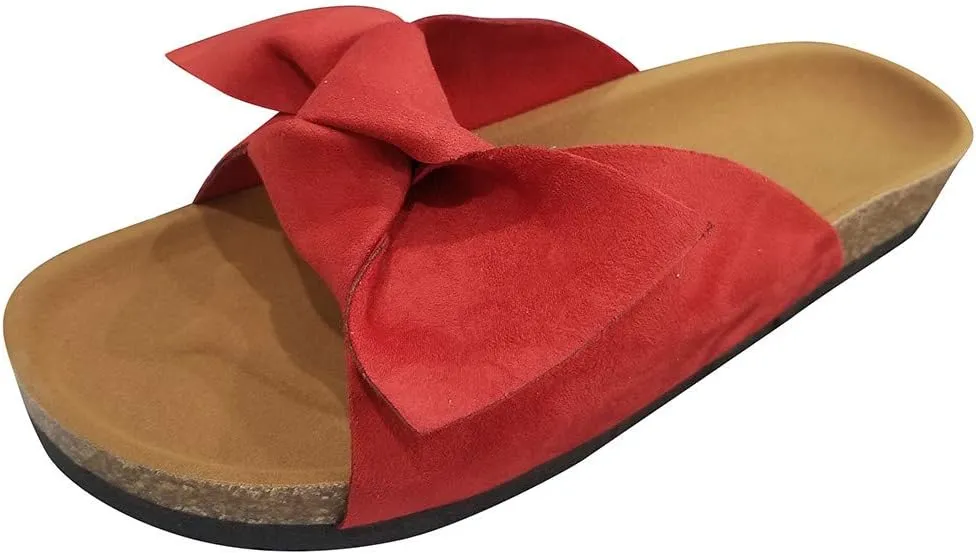 Sandals for Women Flat,Slide Sandals for Women Cork Sole Canvas Cute Knot Bow Womens Slides Sandals for Women