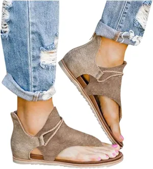 Sandals for Women Flat,Summer Sandals Ladies Fashion Leopard/Zebra/Snake Pattern Flat Heel Slip Ons Sandals with Zipper