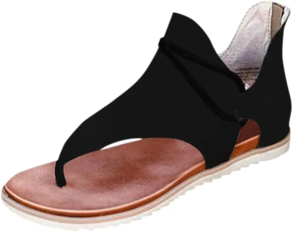 Sandals for Women Flat,Summer Sandals Ladies Fashion Leopard/Zebra/Snake Pattern Flat Heel Slip Ons Sandals with Zipper