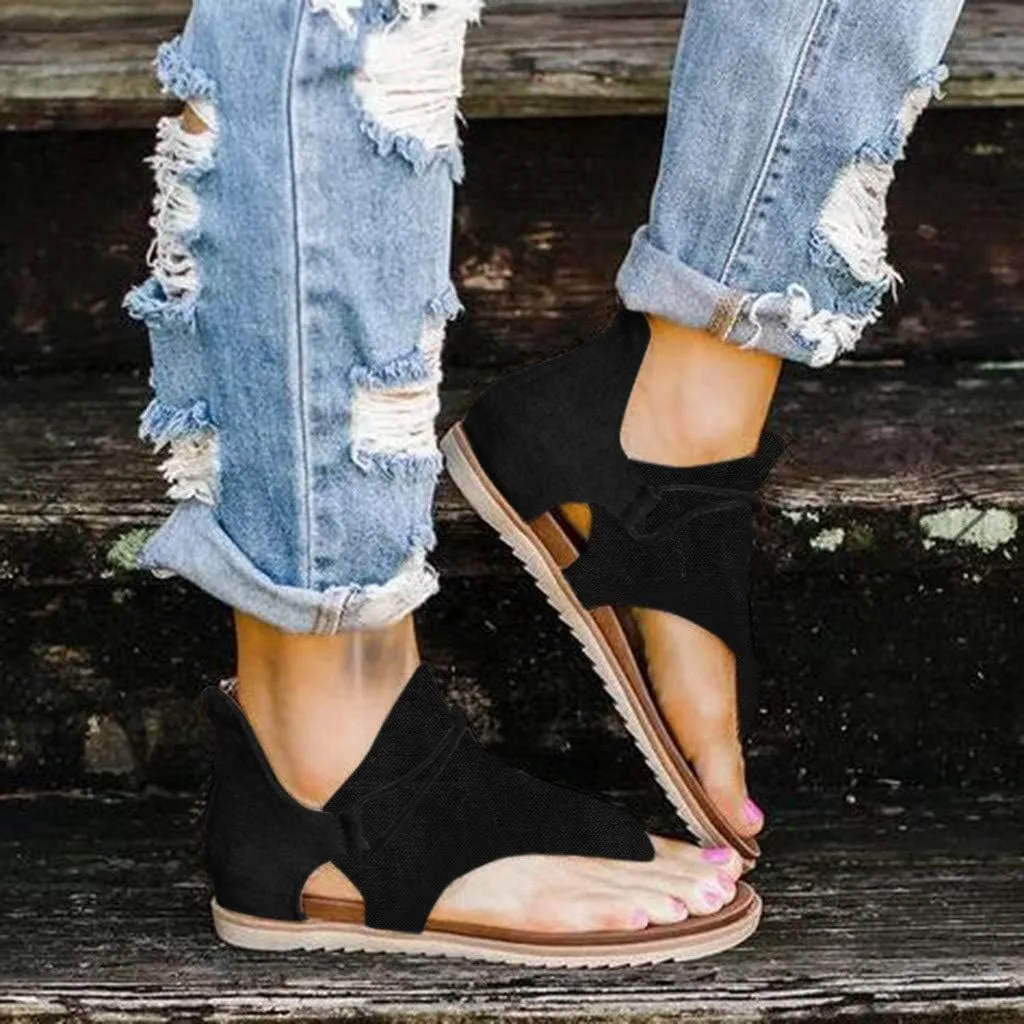 Sandals for Women Flat,Summer Sandals Ladies Fashion Leopard/Zebra/Snake Pattern Flat Heel Slip Ons Sandals with Zipper