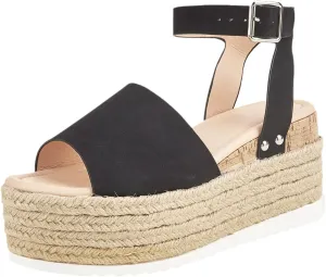 Sandals for Women, Topic Open Toe Buckle Ankle Strap Espadrilles Summer Flatform Sandals Wedge Casual Sandal