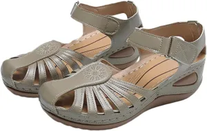 Sandals Women Dressy Summer Closed Toe Wedge Platform Sandals Comfortable Orthopedic Vintage Hollow Out Gladiator Sandal Ankle Strap Beach Walking Shoes Indoor Outdoor for Summer