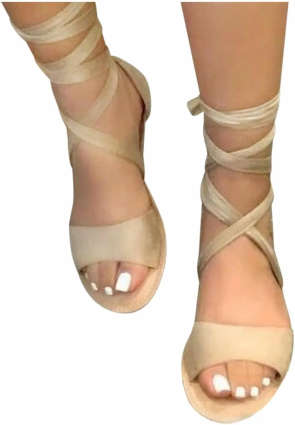 Sandals Women Summer Dressy Summer Lace Up Flat Gladiator Sandals Open Toe Beach Travel Sandals Soft Roman Shoes