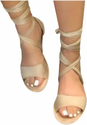 Sandals Women Summer Dressy Summer Lace Up Flat Gladiator Sandals Open Toe Beach Travel Sandals Soft Roman Shoes