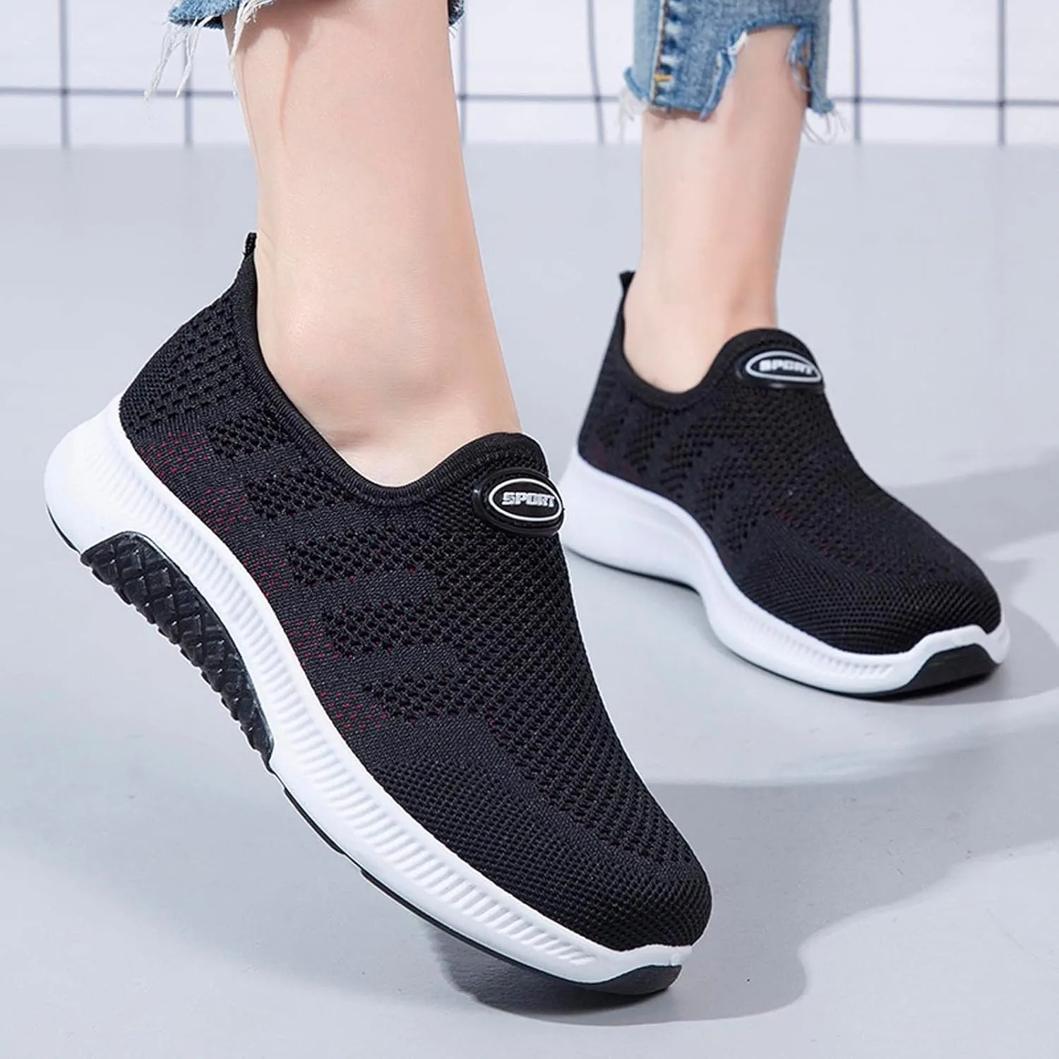 SBGMoSJ Running Shoes Womens Lightweight Fashion Sport Sneakers Zapatos Antiderrapantes para Mujer Womens Slip On Shoes Wide Width Womens White Platform Sneakers Zapatos Antideslizantes para Mujer