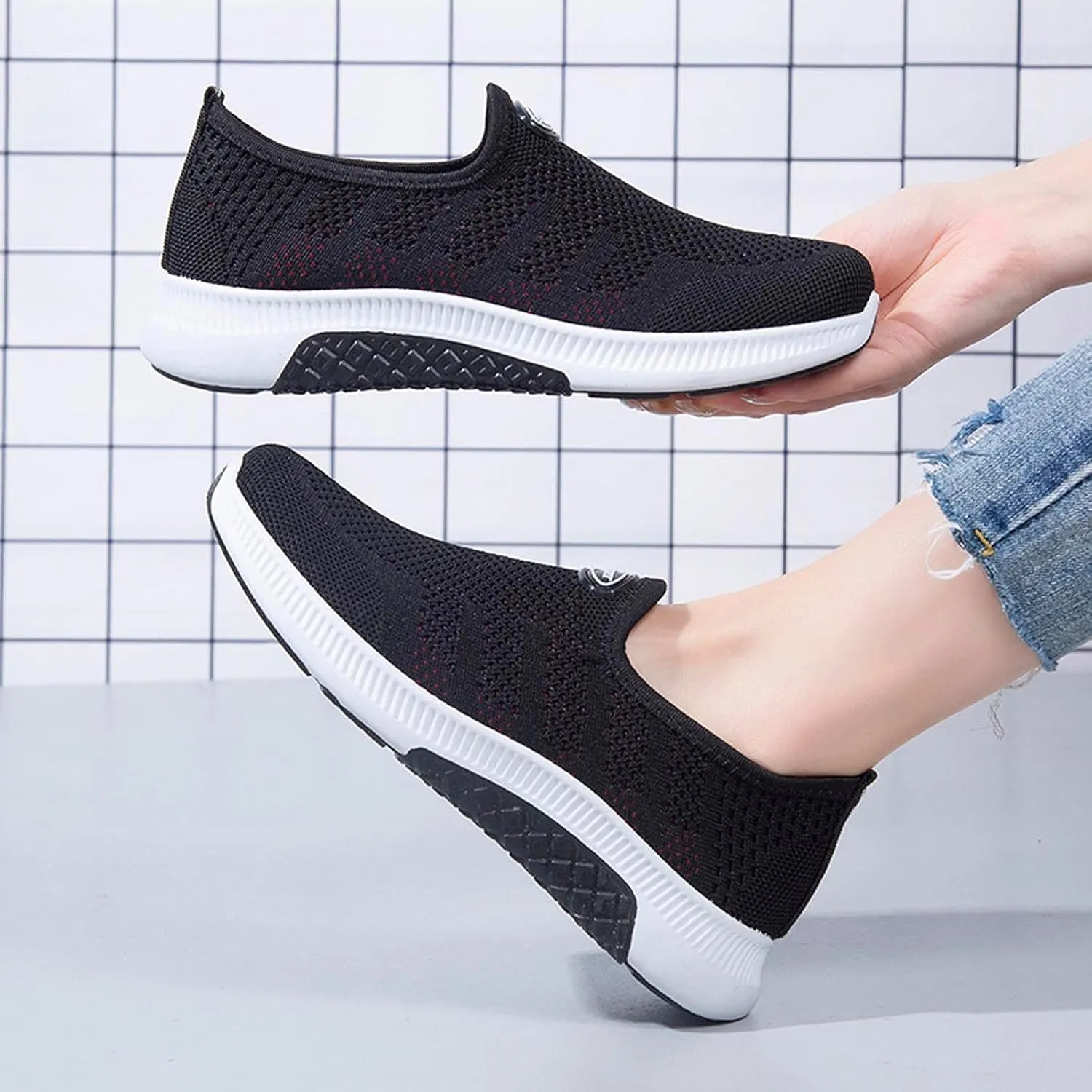 SBGMoSJ Running Shoes Womens Lightweight Fashion Sport Sneakers Zapatos Antiderrapantes para Mujer Womens Slip On Shoes Wide Width Womens White Platform Sneakers Zapatos Antideslizantes para Mujer