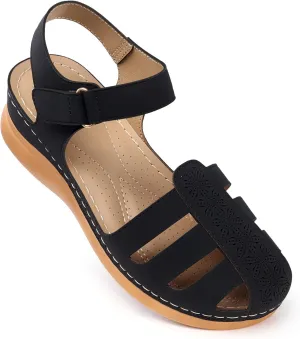 SHIBEVER Closed Toe Sandals Women: Dressy Summer Wedge Comfort Fisherman Sandal Black Size 8.5 Walking Spring Sandals
