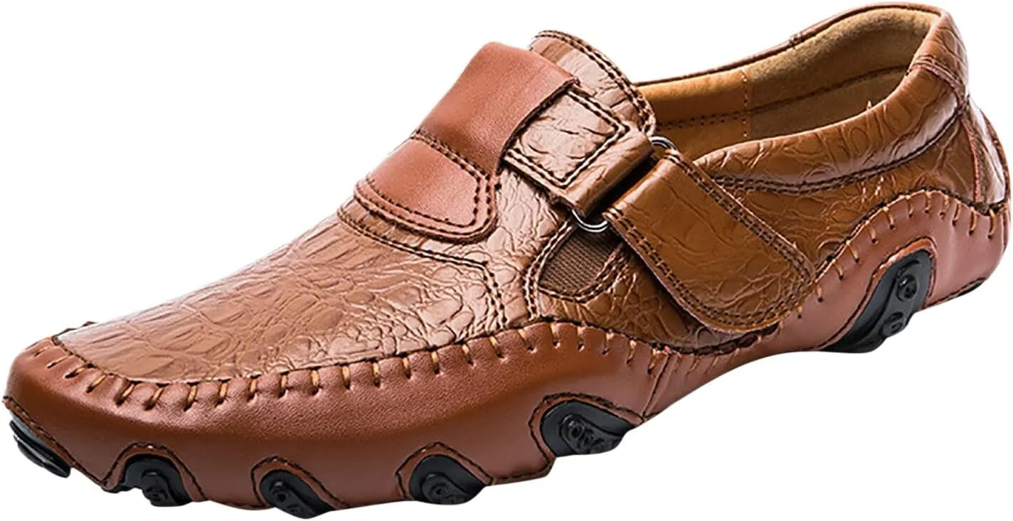 Slip on Walking Shoes for Men Comfort PU Leather Memory Foam Breathable Lightweight Fashion Sneakers Non Slip Arch Support Cushioning Athletic Running Shoes