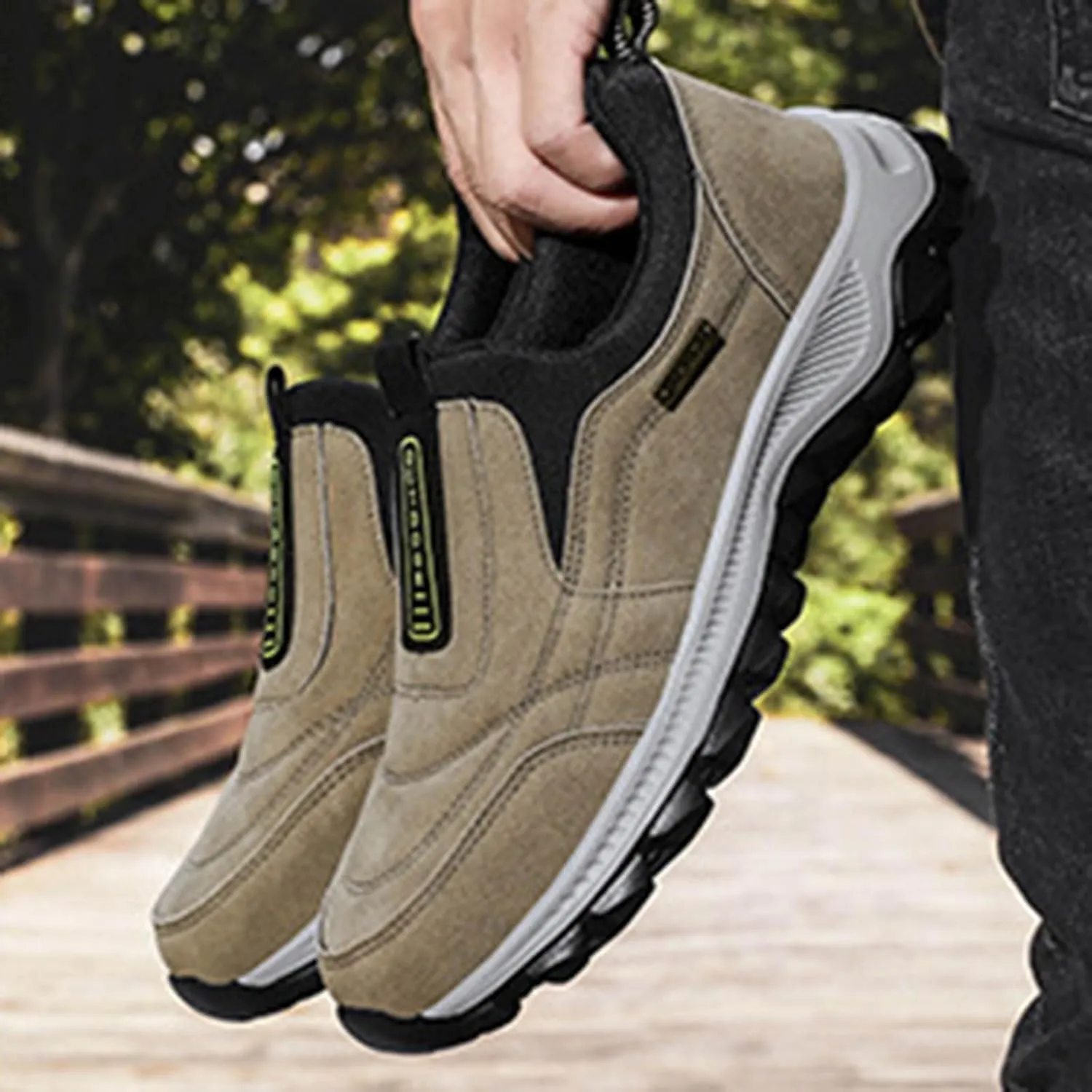 Slip on Walking Shoes Men Comfortable PU Leather Memory Foam Breathable Mesh Fashion Sneakers Non Slip Arch Support Cushioning Training Gym Shoes Wide Width