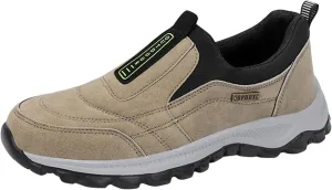 Slip on Walking Shoes Men Comfortable PU Leather Memory Foam Breathable Mesh Fashion Sneakers Non Slip Arch Support Cushioning Training Gym Shoes Wide Width