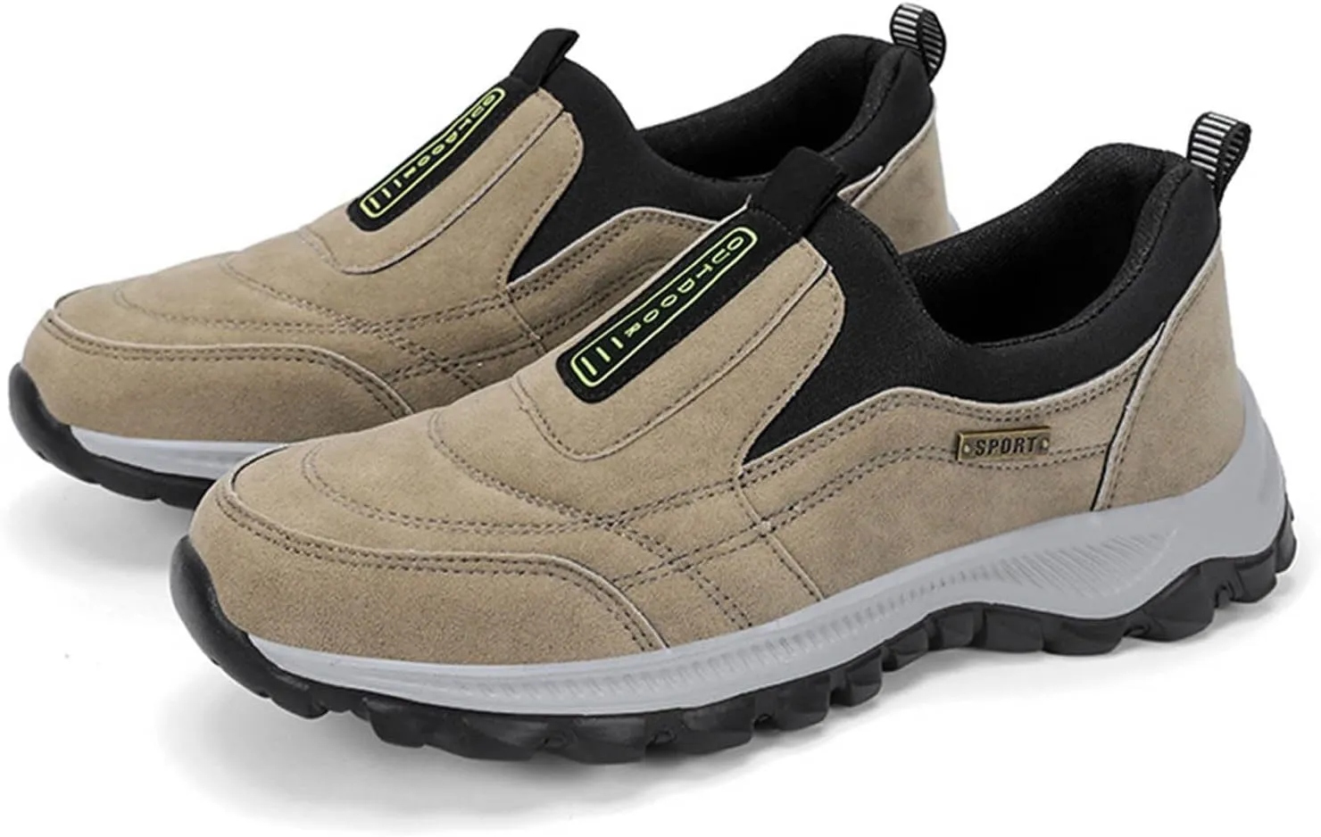 Slip on Walking Shoes Men Comfortable PU Leather Memory Foam Breathable Mesh Fashion Sneakers Non Slip Arch Support Cushioning Training Gym Shoes Wide Width