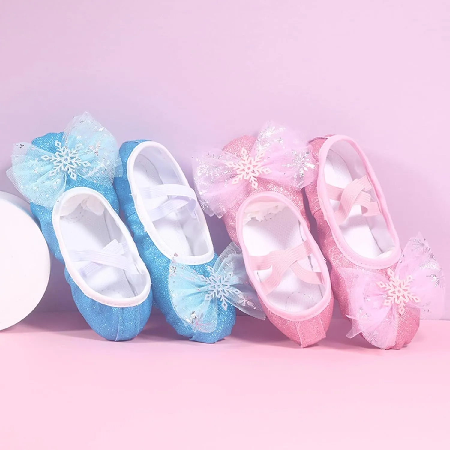 Sneakers with Bow and Glitter for Girls Childrens Light Cozy Soft Sole Shoes Dance Ballet Performance Indoor Yoga Shoes