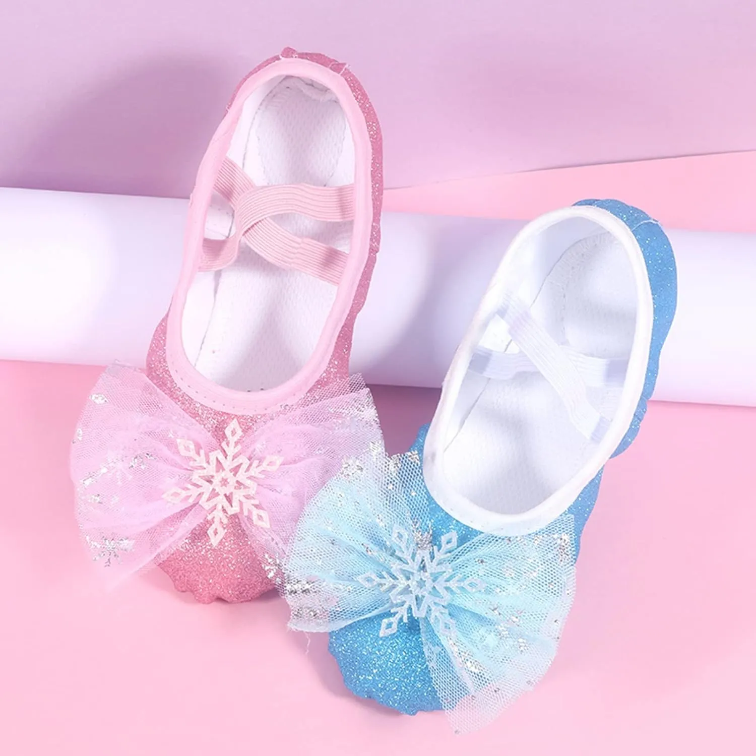 Sneakers with Bow and Glitter for Girls Childrens Light Cozy Soft Sole Shoes Dance Ballet Performance Indoor Yoga Shoes
