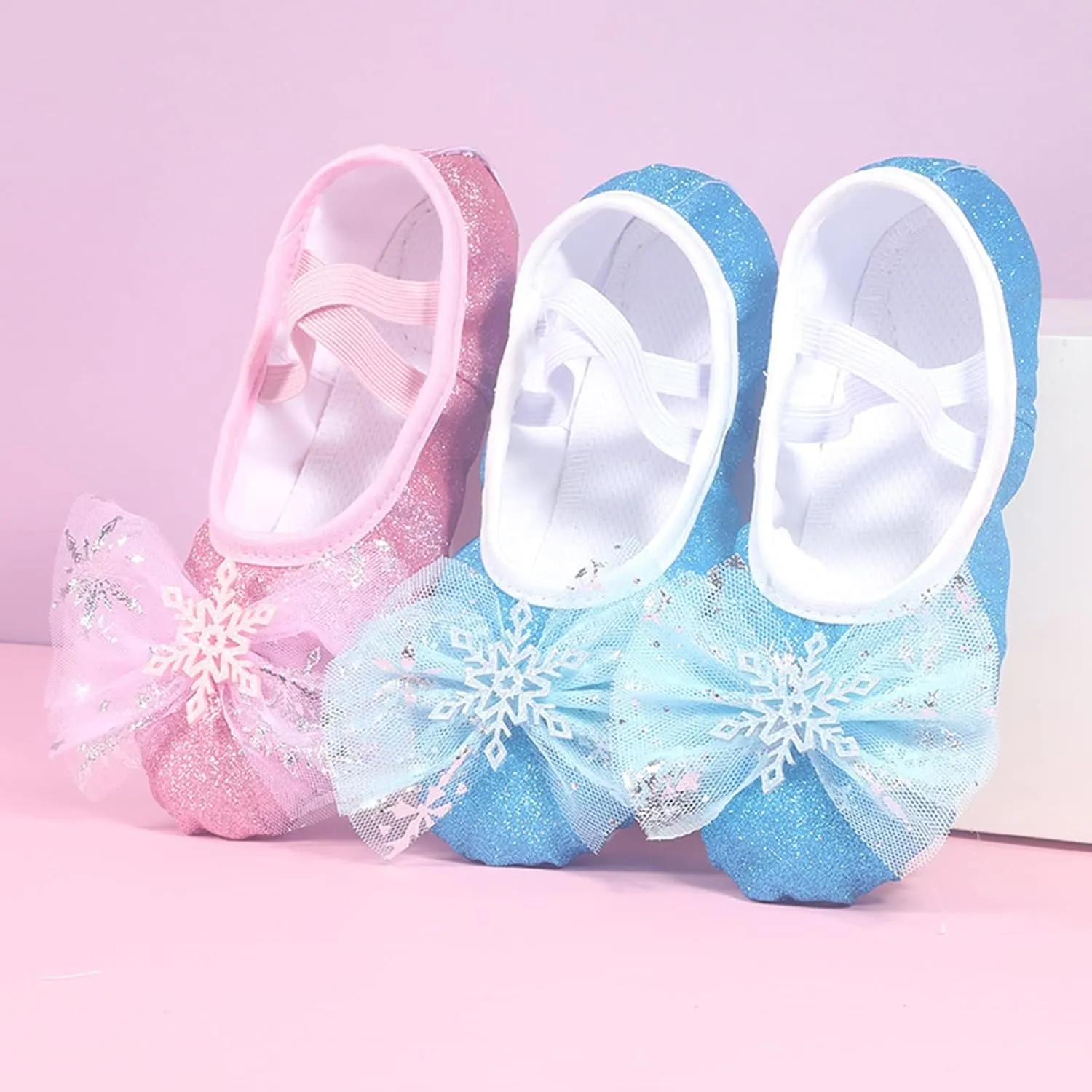 Sneakers with Bow and Glitter for Girls Childrens Light Cozy Soft Sole Shoes Dance Ballet Performance Indoor Yoga Shoes