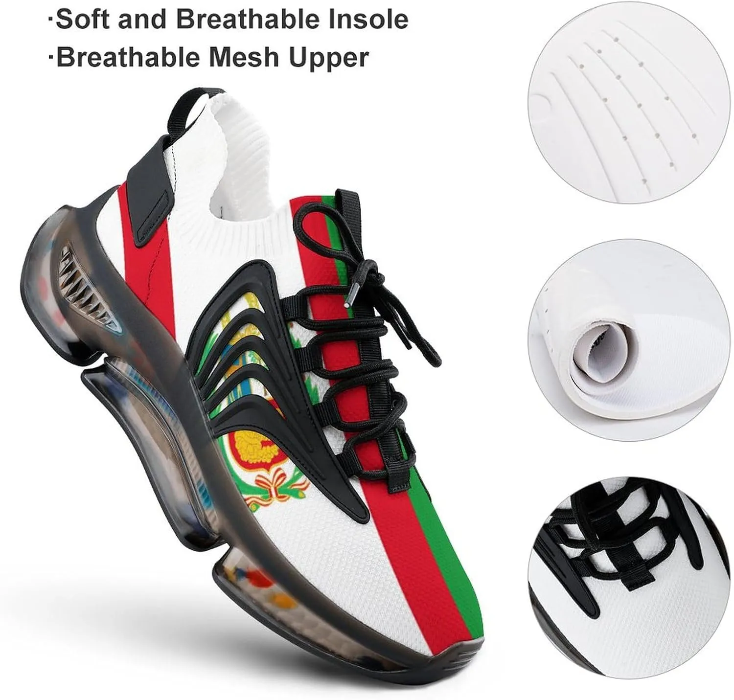 Spain Flag Peru State Flag Men's Running Shoes Lightweight Walking Shoe Breathable Sneaker