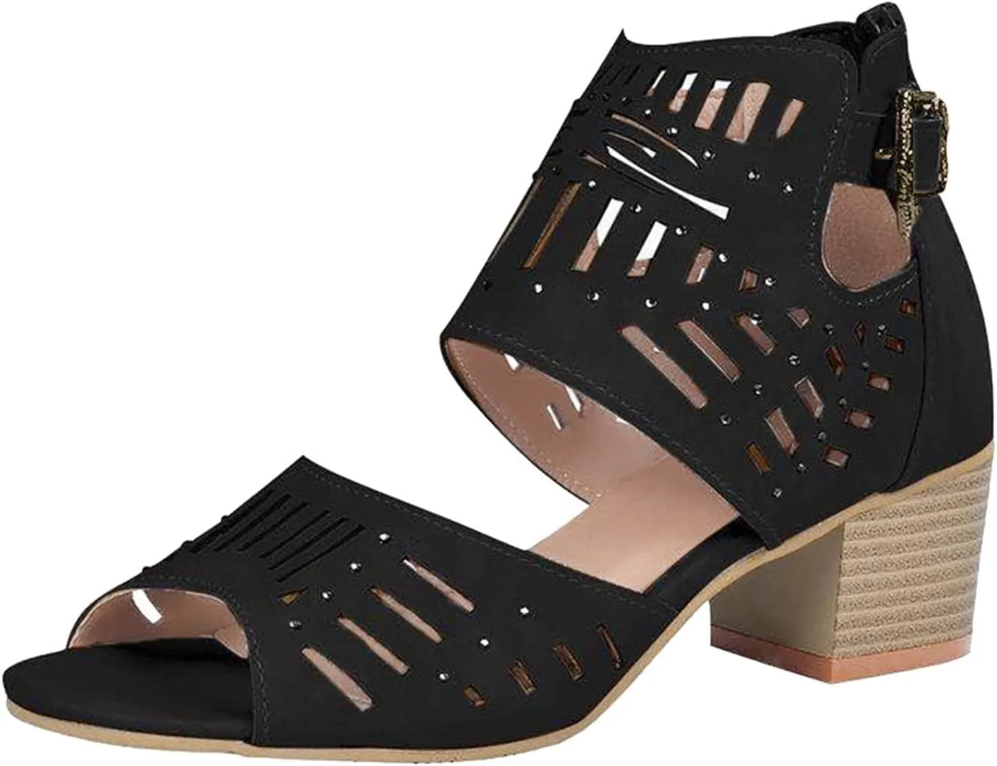 Square Toe Strappy Heeled Sandals Open Toe Ankle Strap High Heels for Women Wedding Party Shoes