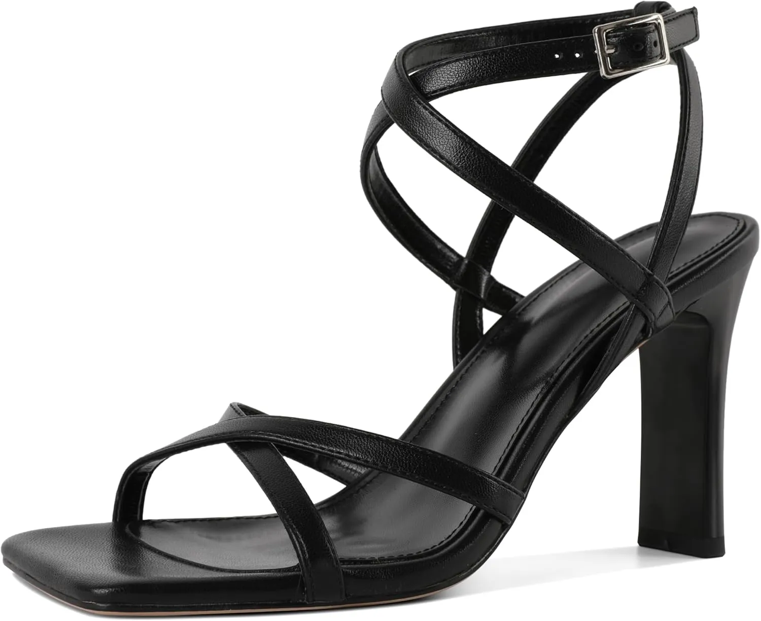 Strappy Heels for Women Square Open Toe Chunky High Heels Ankle Strap Sandals 3.5 Inch Comfort Dress Party Wedding Shoes