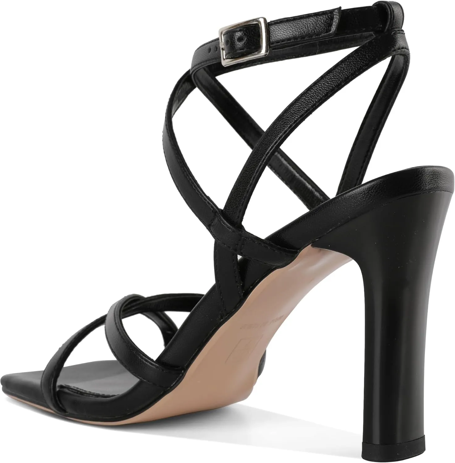 Strappy Heels for Women Square Open Toe Chunky High Heels Ankle Strap Sandals 3.5 Inch Comfort Dress Party Wedding Shoes