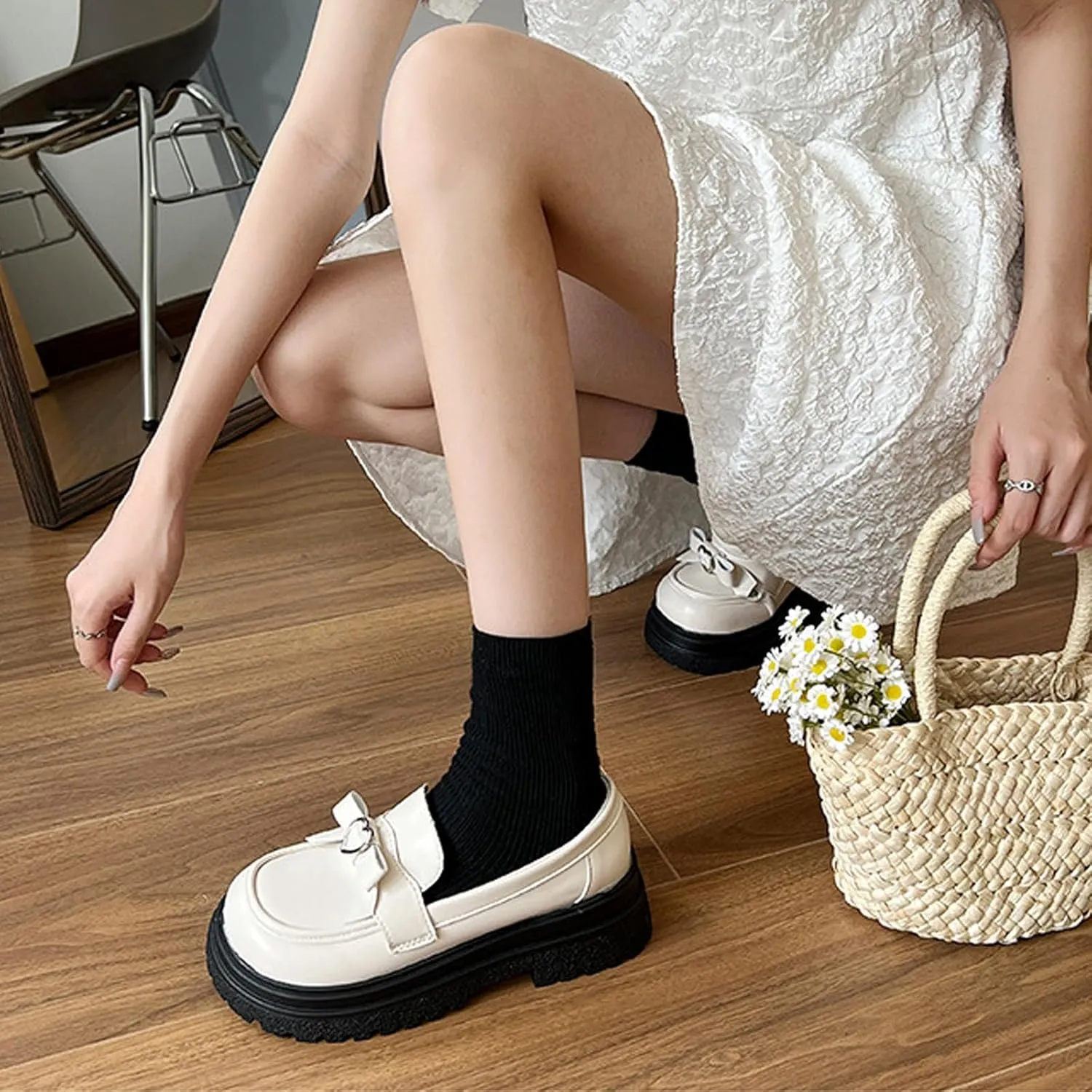 Sweet Lolita Cosplay Flat Mary Jane Shoes Cute Goth Chunky Platform Dress Pumps Shoes PU Leather Oxfords for Women