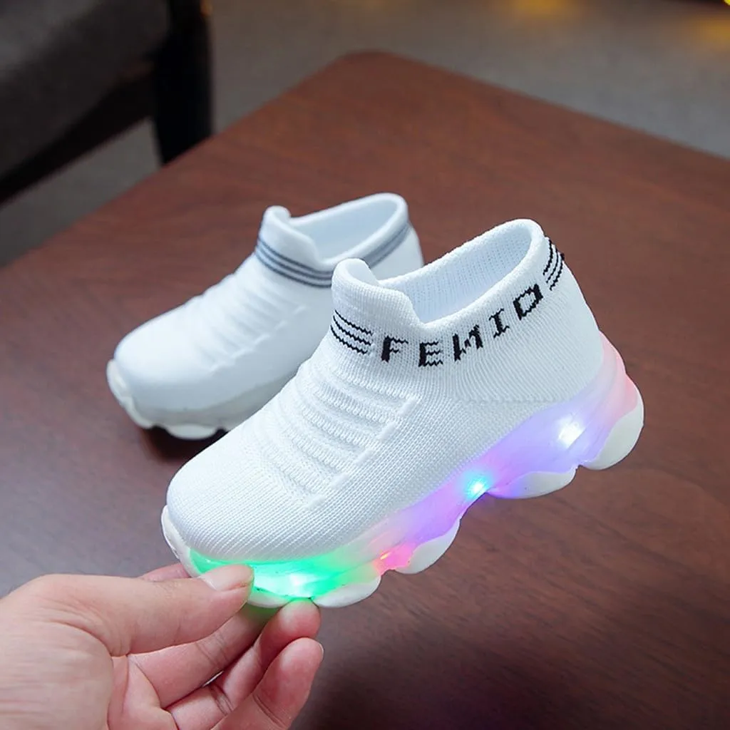 Toddler Boys Canvas Lights Slip On Sport Shoes Baby Girls Led First Walking Cozy Lightweight Breathable Sneaker