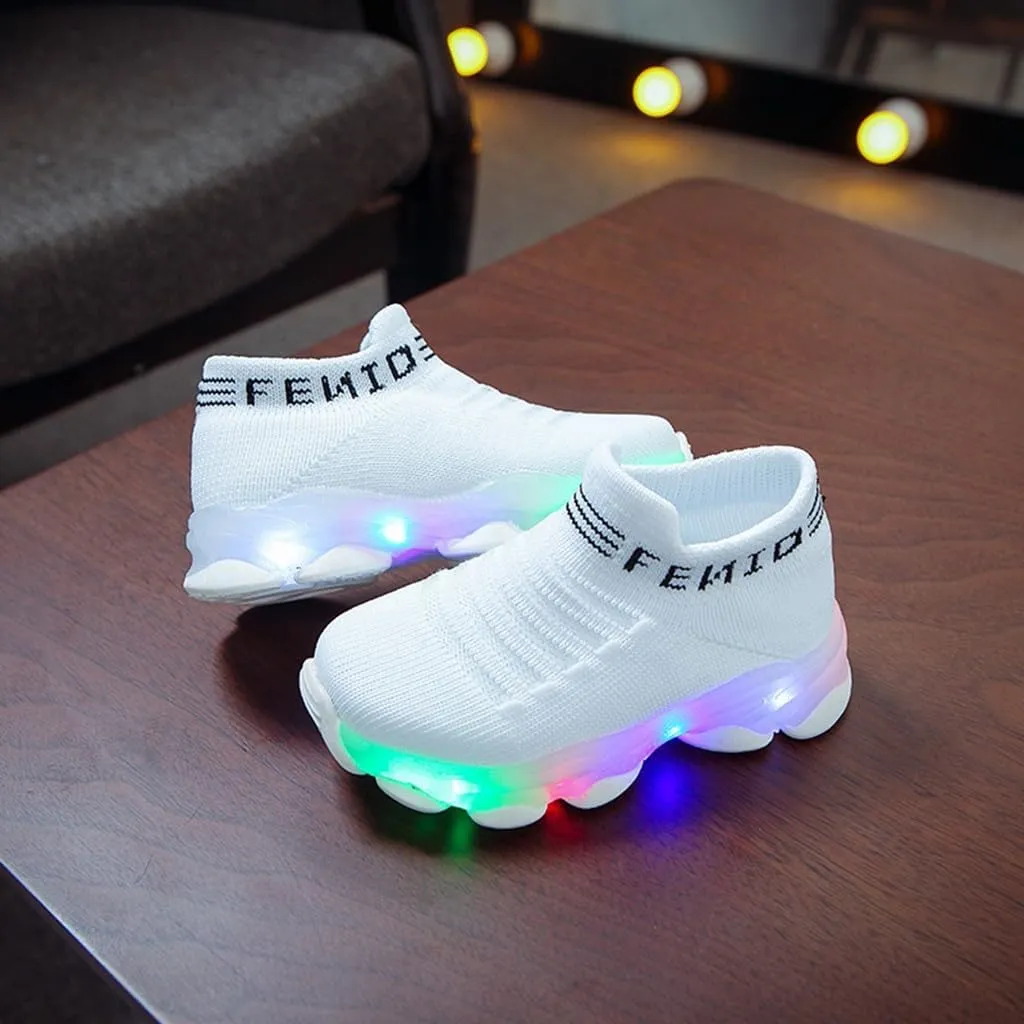 Toddler Boys Canvas Lights Slip On Sport Shoes Baby Girls Led First Walking Cozy Lightweight Breathable Sneaker