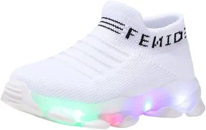 Toddler Boys Canvas Lights Slip On Sport Shoes Baby Girls Led First Walking Cozy Lightweight Breathable Sneaker