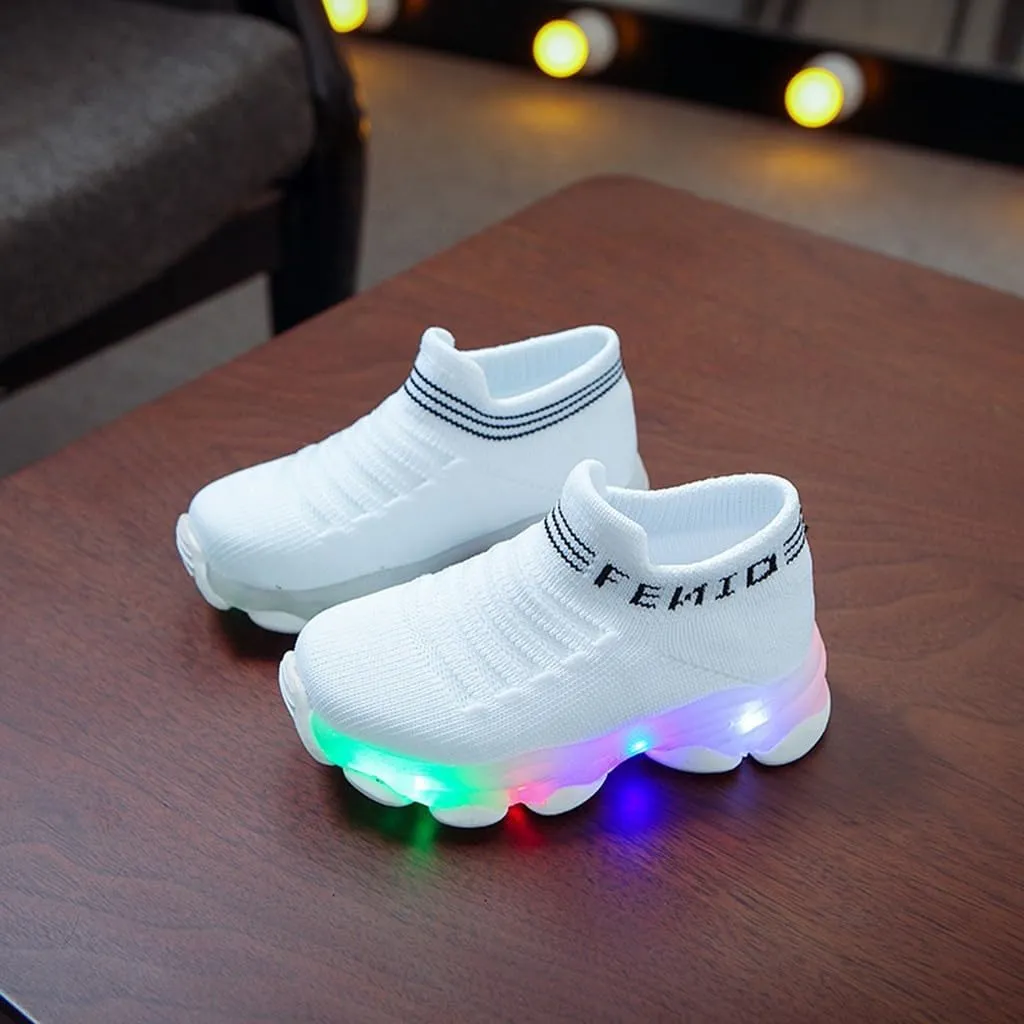 Toddler Boys Canvas Lights Slip On Sport Shoes Baby Girls Led First Walking Cozy Lightweight Breathable Sneaker