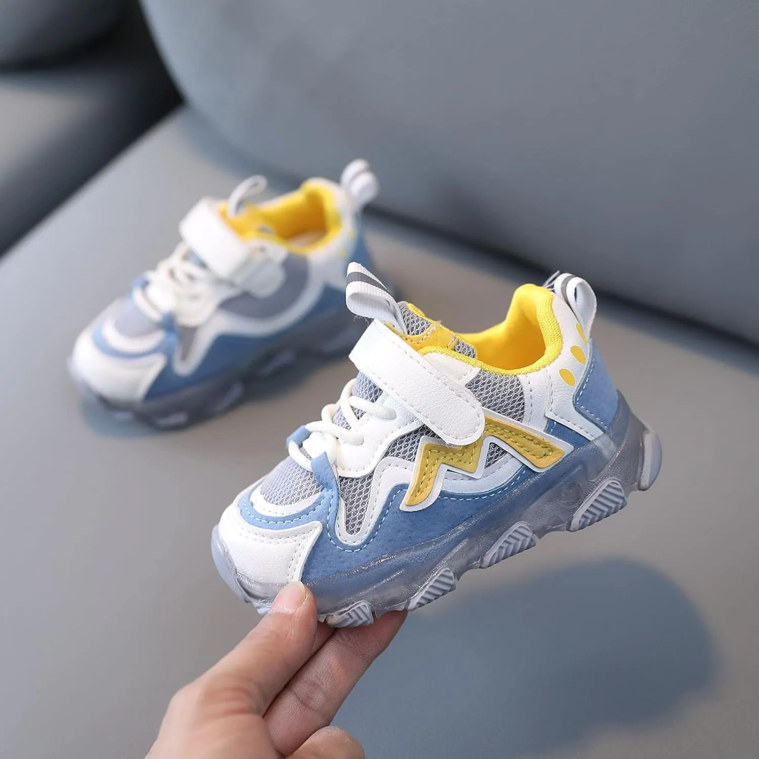 Toddler Boys Girls Light Up Hook Loop Sneaker Baby Mesh Breathable Soft Soled Non Slip Shoes Fashion Casual Shoes