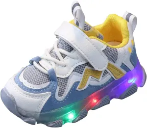 Toddler Boys Girls Light Up Hook Loop Sneaker Baby Mesh Breathable Soft Soled Non Slip Shoes Fashion Casual Shoes