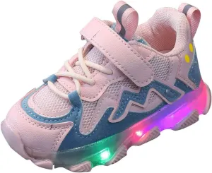 Toddler Boys Girls Light Up Hook Loop Sneaker Baby Mesh Breathable Soft Soled Non Slip Shoes Fashion Casual Shoes
