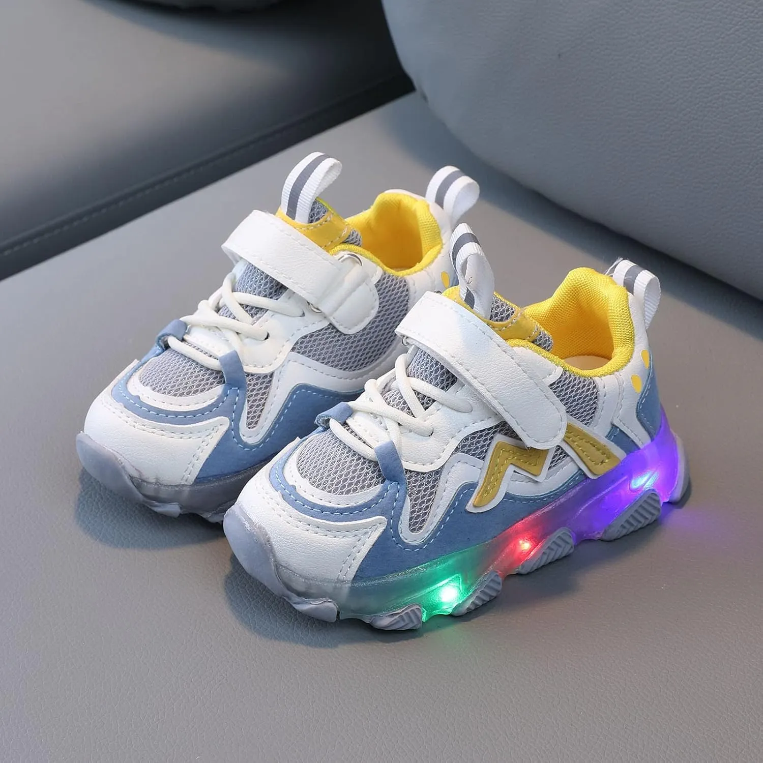 Toddler Boys Girls Light Up Hook Loop Sneaker Baby Mesh Breathable Soft Soled Non Slip Shoes Fashion Casual Shoes