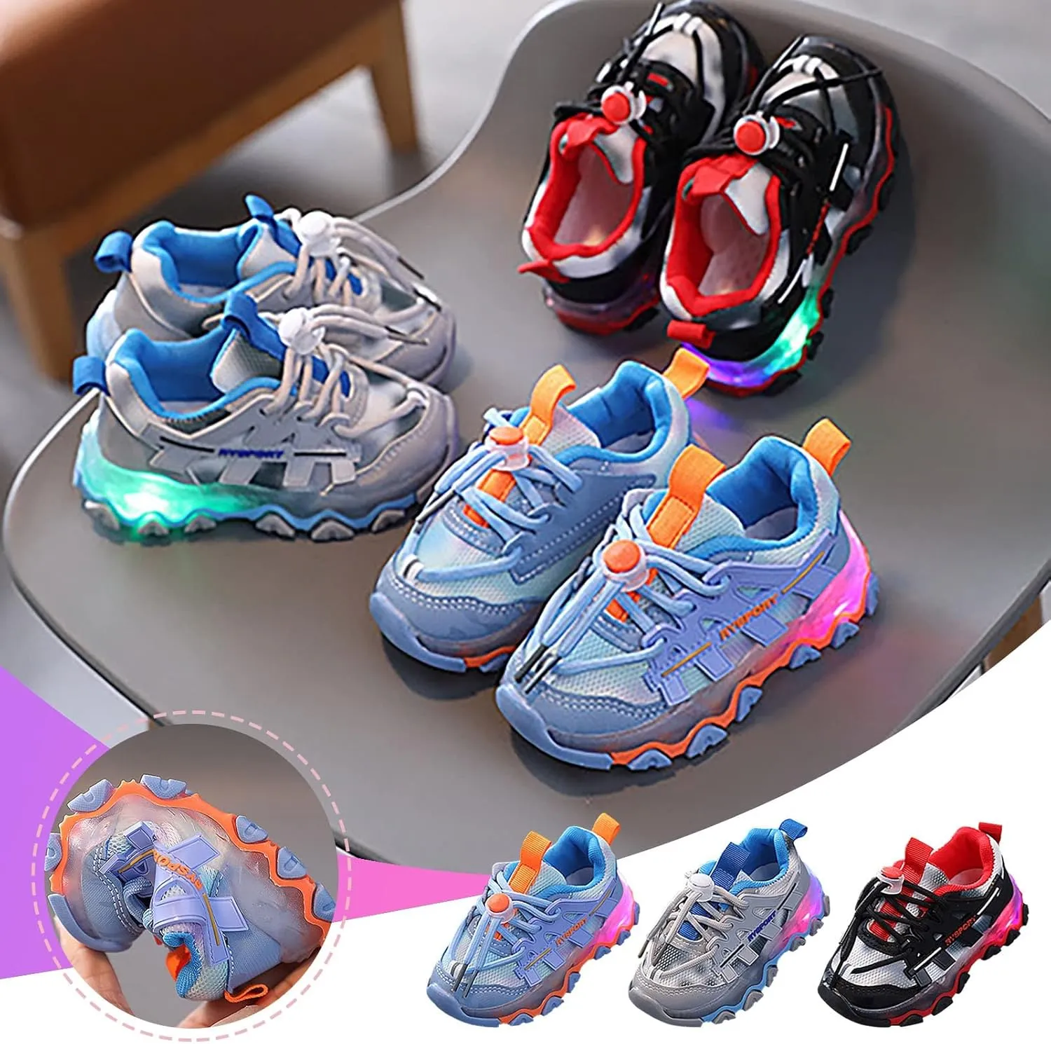 Toddler Boys Girls Light Up Shoes Flashing Lightweight Mesh Breathable Adorable Tennis Shoes Luminous Trainer