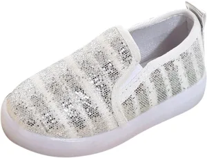Toddler Boys Girls Sequin Canvas Loafers Shoes Low Top Casual Lazy Slip On Lightweight Athletic Walking Shoes