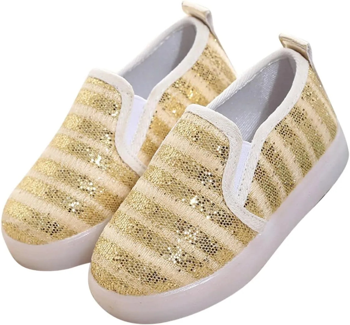 Toddler Boys Girls Sequin Canvas Loafers Shoes Low Top Casual Lazy Slip On Lightweight Athletic Walking Shoes