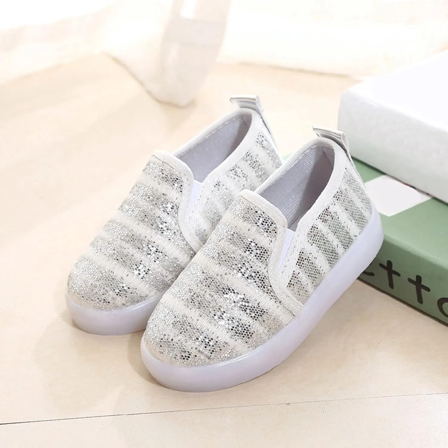 Toddler Boys Girls Sequin Canvas Loafers Shoes Low Top Casual Lazy Slip On Lightweight Athletic Walking Shoes