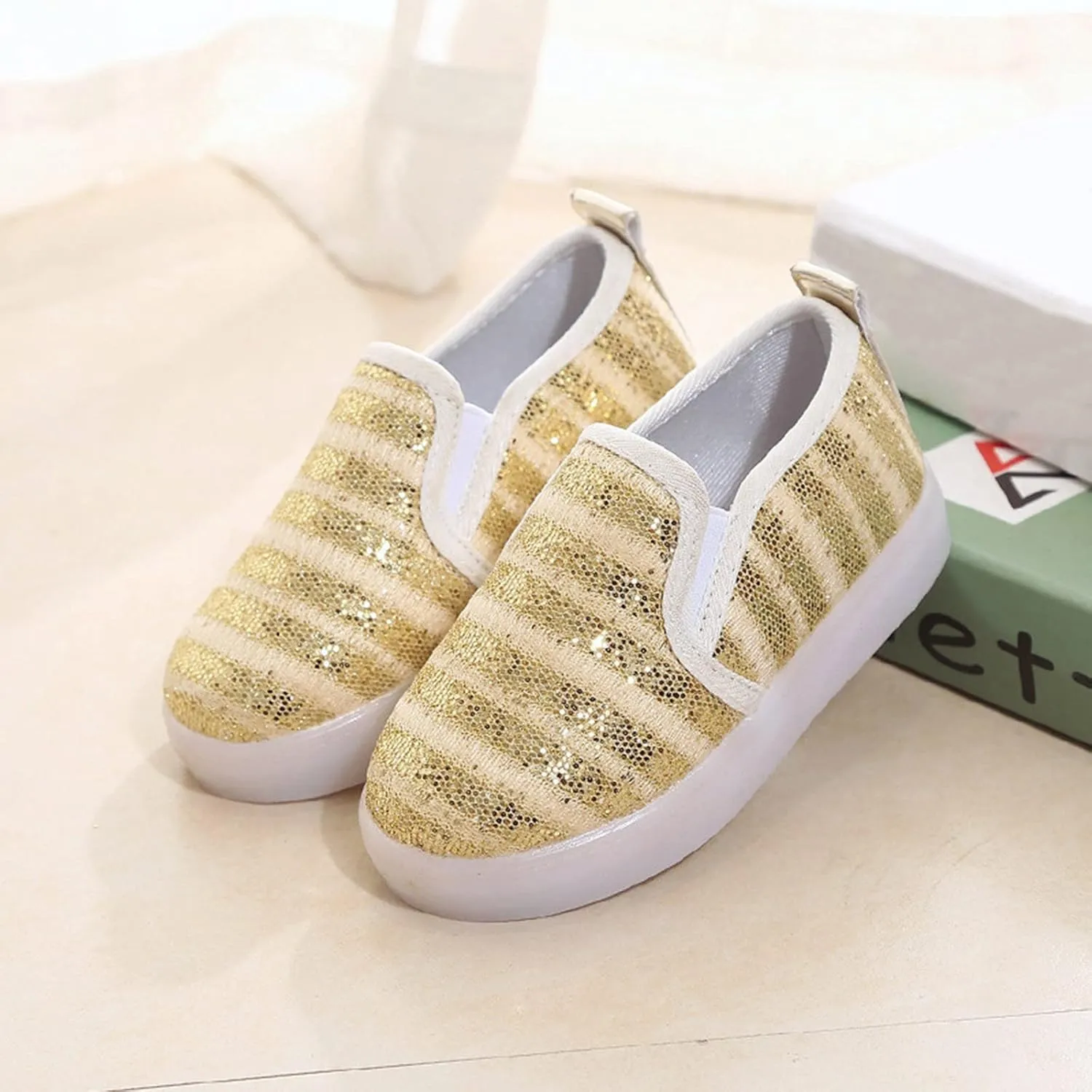 Toddler Boys Girls Sequin Canvas Loafers Shoes Low Top Casual Lazy Slip On Lightweight Athletic Walking Shoes