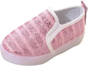Toddler Boys Girls Sequin Canvas Loafers Shoes Low Top Casual Lazy Slip On Lightweight Athletic Walking Shoes