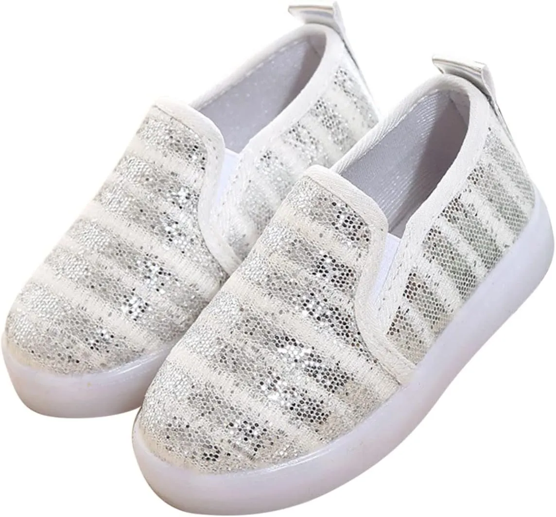 Toddler Boys Girls Sequin Canvas Loafers Shoes Low Top Casual Lazy Slip On Lightweight Athletic Walking Shoes