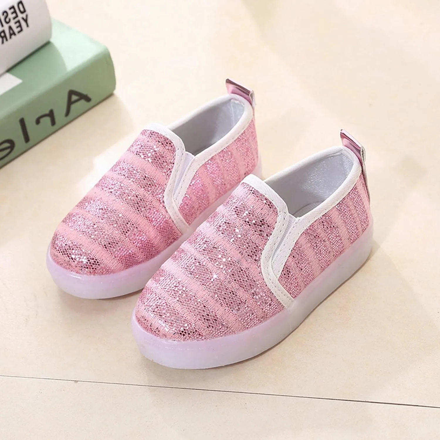 Toddler Boys Girls Sequin Canvas Loafers Shoes Low Top Casual Lazy Slip On Lightweight Athletic Walking Shoes