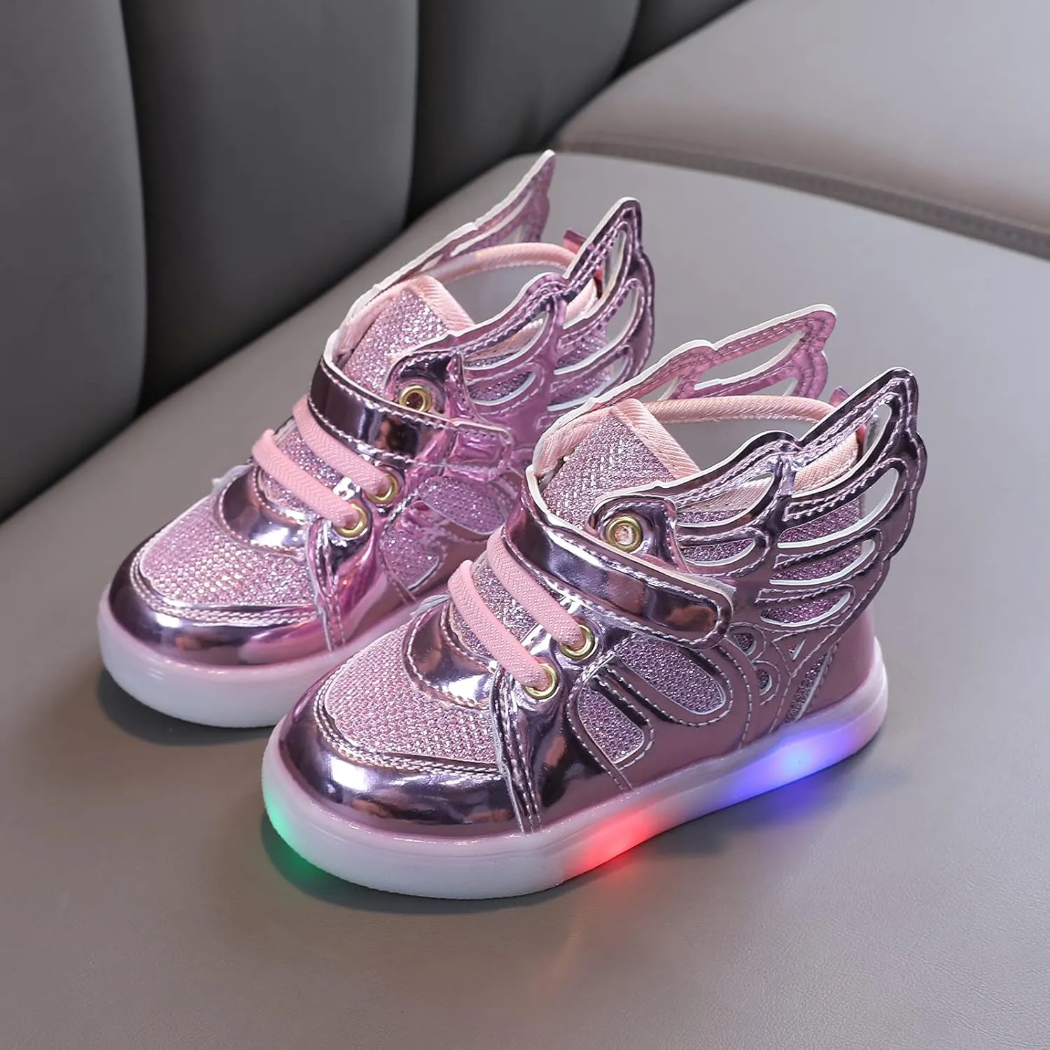 Toddler Glitter Light Up Sneaker Baby Boys Girls Open Toe Soft Sole Non Slip Led Sport Shoes Lightweight Cozy Shoes