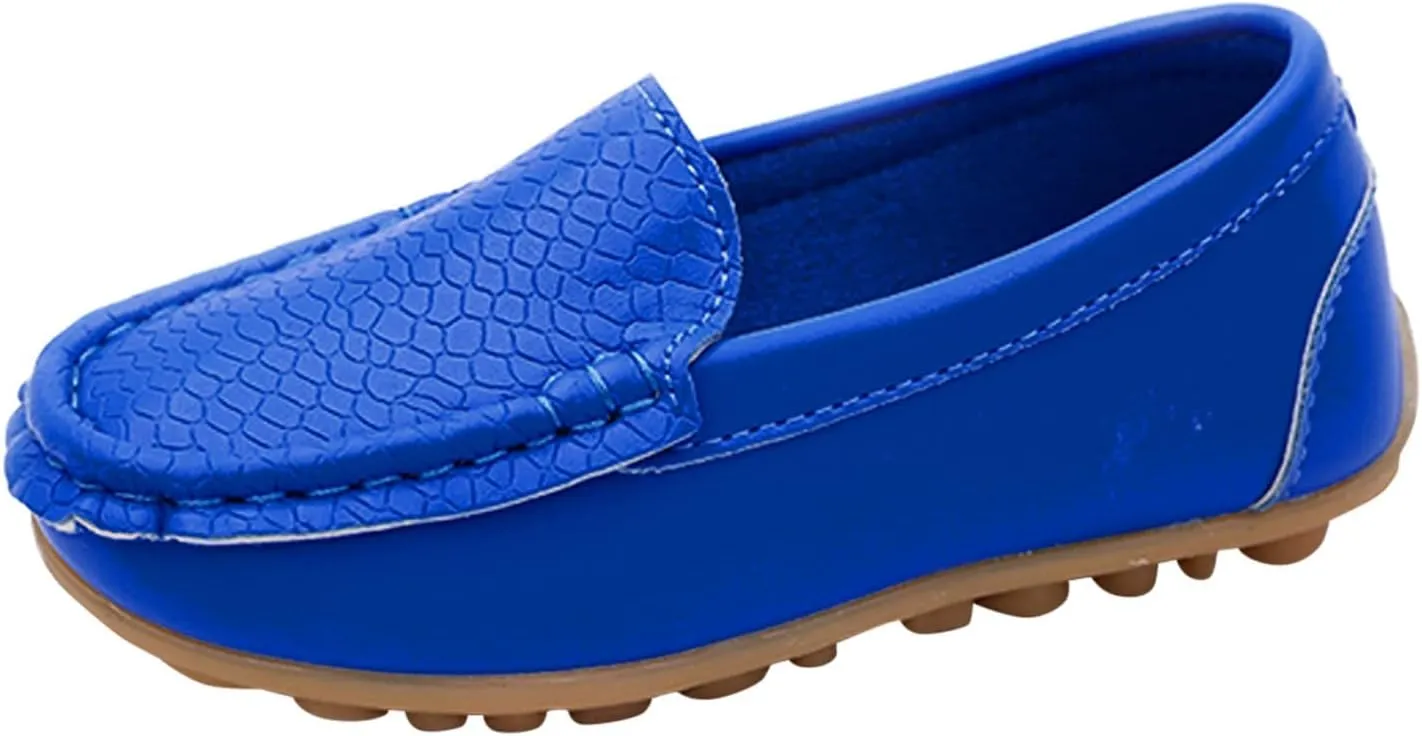 Toddler Little Kid Boys Girls No Slip On Loafers Dress Flat Shoes Soft Suede Leather Flat Boat Shoes Loafer (Blue, 23)
