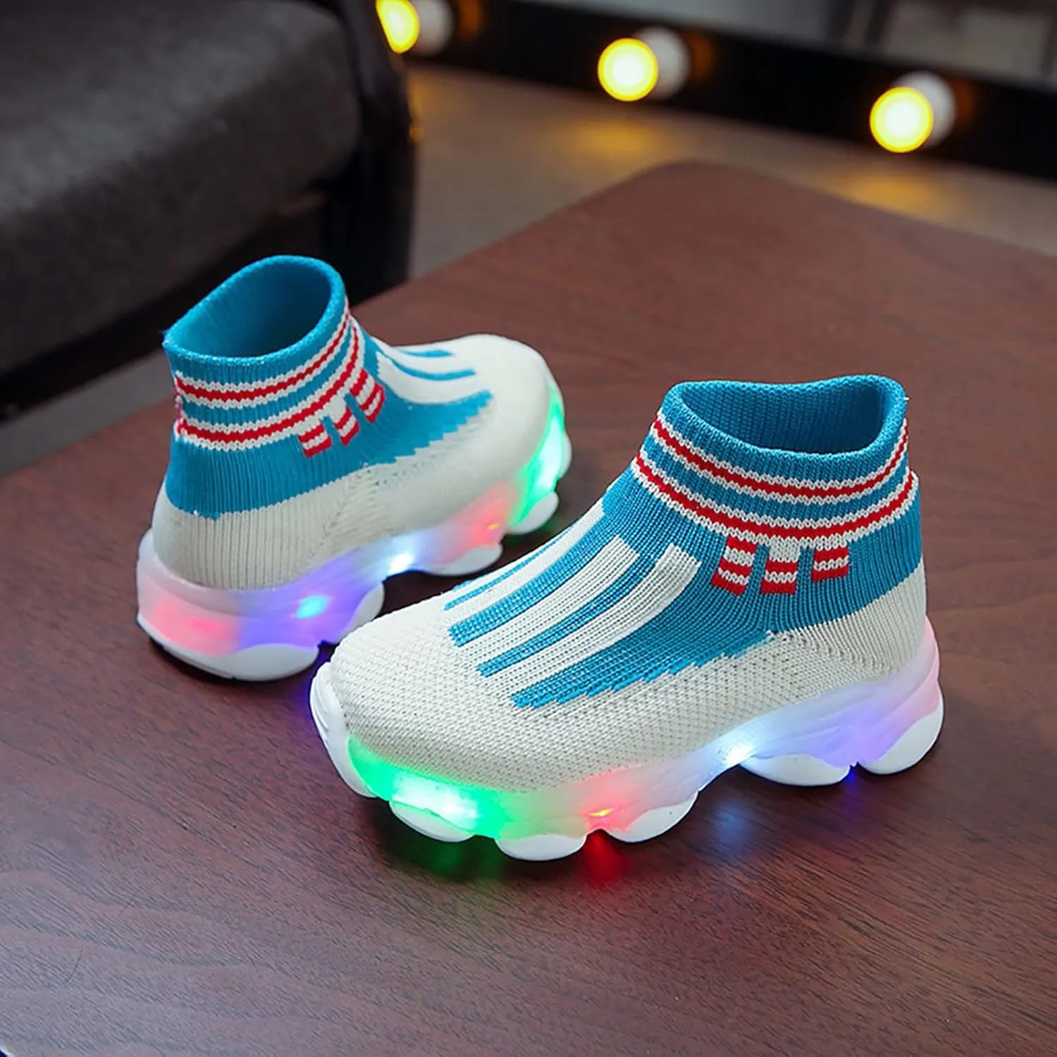 Toddler Mesh Light Up Shoes Lightweight Flashing Breathable Soft Sole Walking Sock Sneakers for Boys Girls Kids