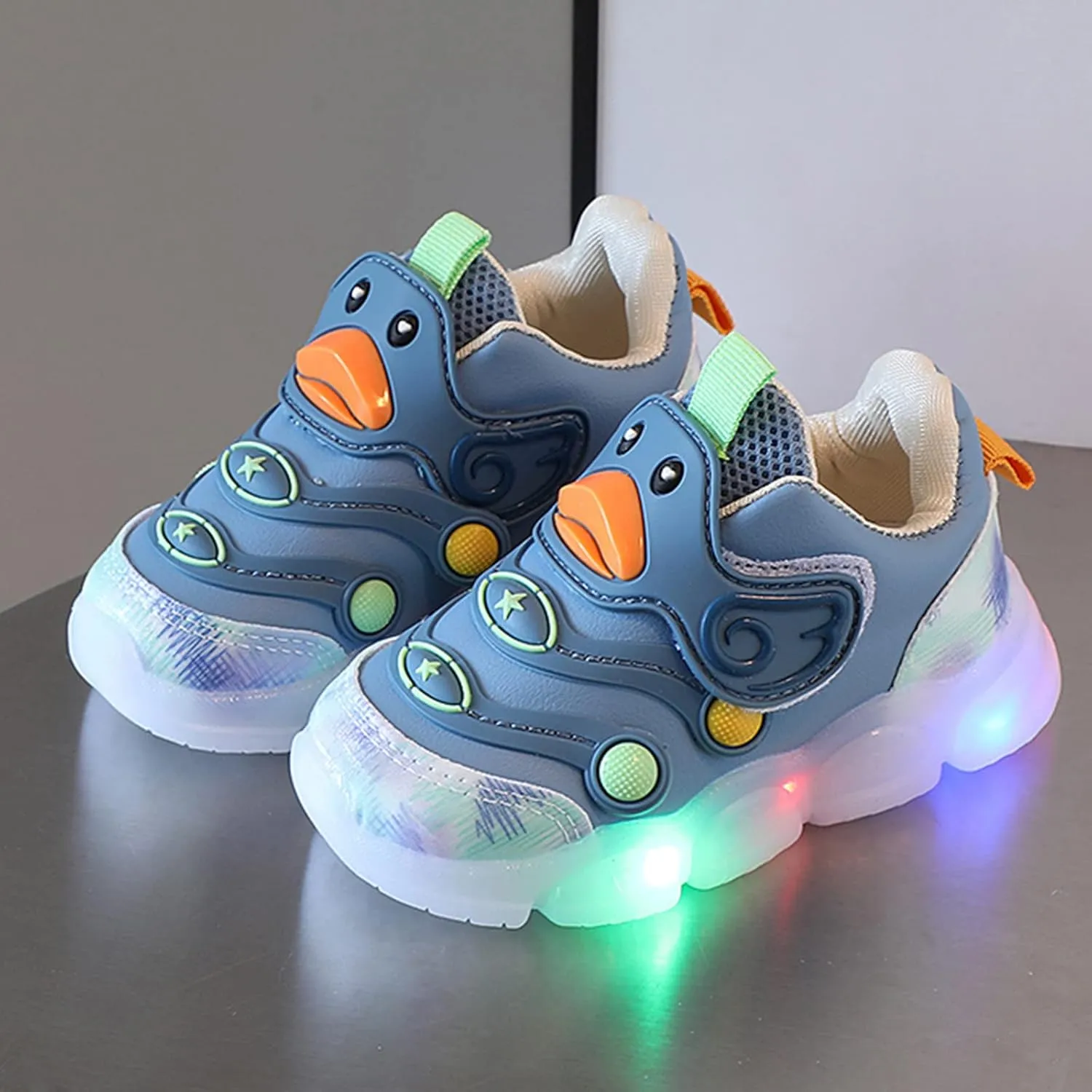 Toddler Sole Rubber Cartoon Lights up Sneakers Baby Boys Glitter Ankle Non Slip Sport Shoes First Walking Casual Shoes