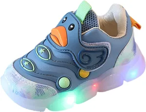 Toddler Sole Rubber Cartoon Lights up Sneakers Baby Boys Glitter Ankle Non Slip Sport Shoes First Walking Casual Shoes