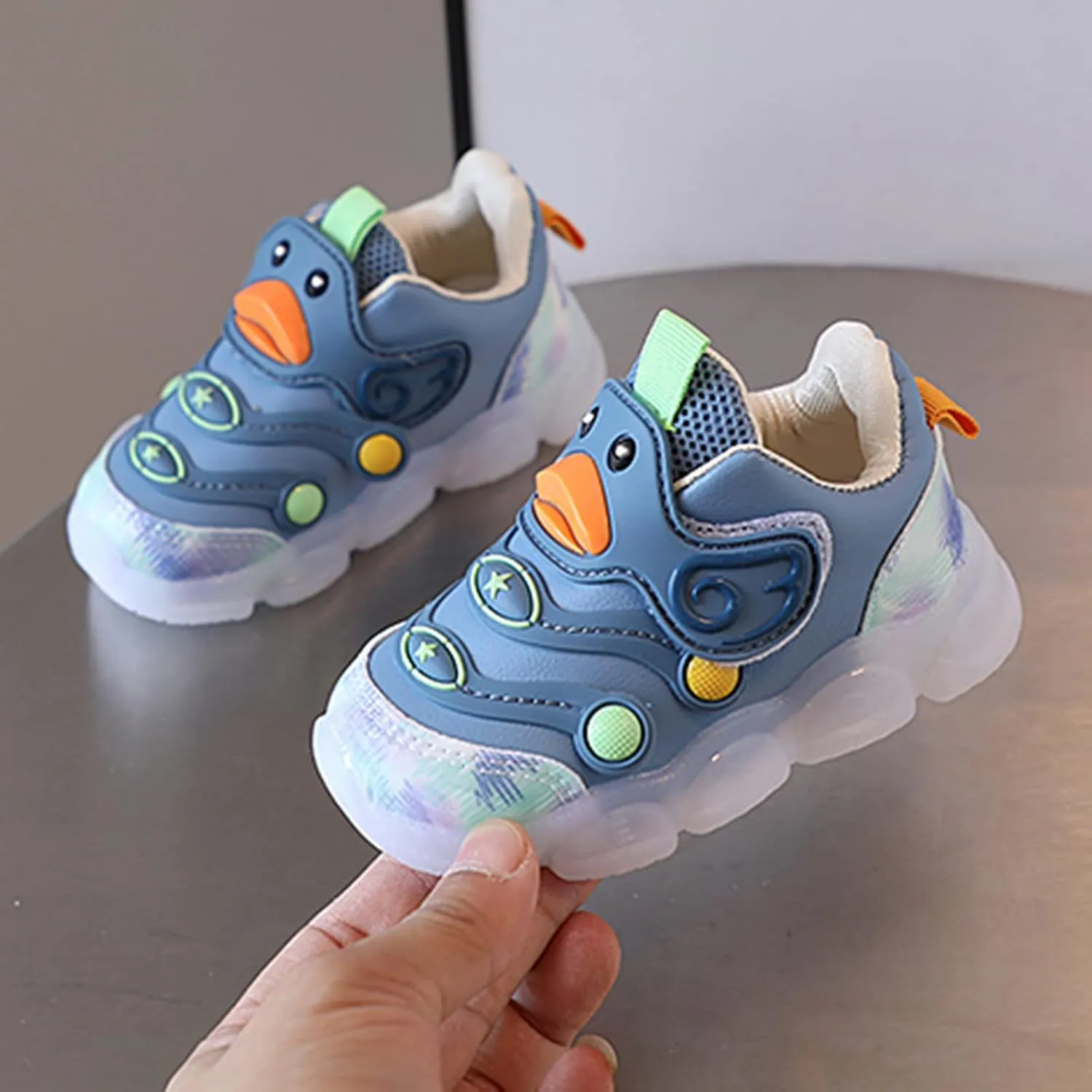 Toddler Sole Rubber Cartoon Lights up Sneakers Baby Boys Glitter Ankle Non Slip Sport Shoes First Walking Casual Shoes